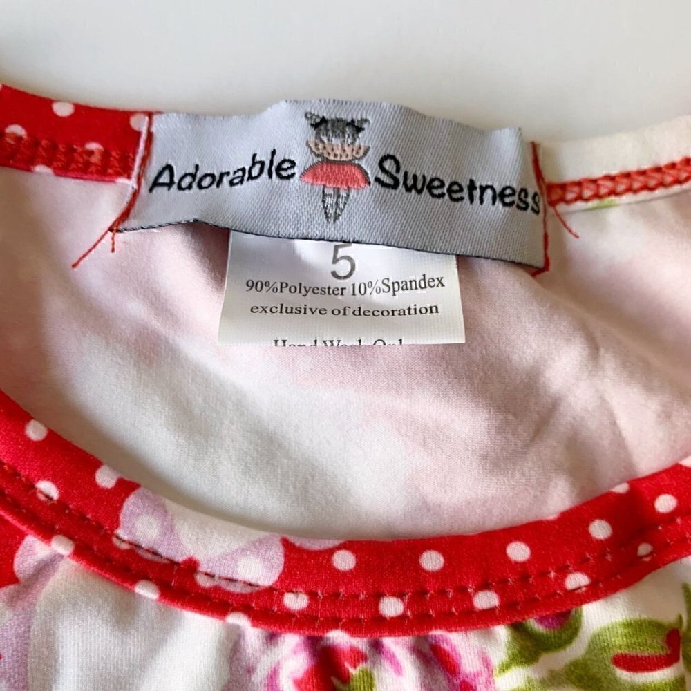 NEW Adorable Sweetness Girl Red Hearts Floral Dress 5T - Picture 3 of 13